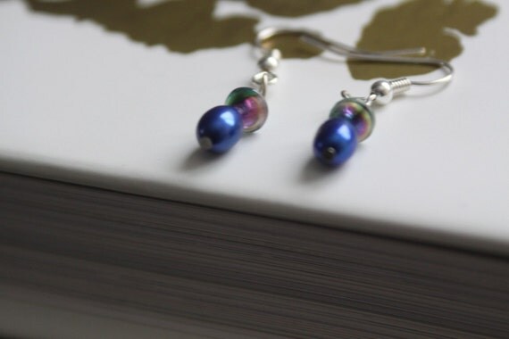 Buoy Earrings - Blue Freshwater Pearl and Lentil Earrings
