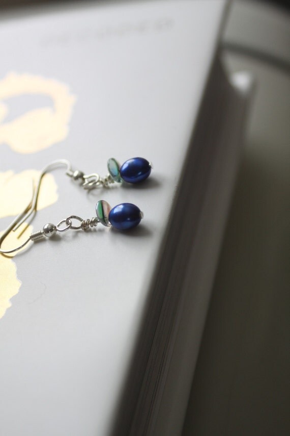 Buoy Earrings - Blue Freshwater Pearl and Lentil Earrings