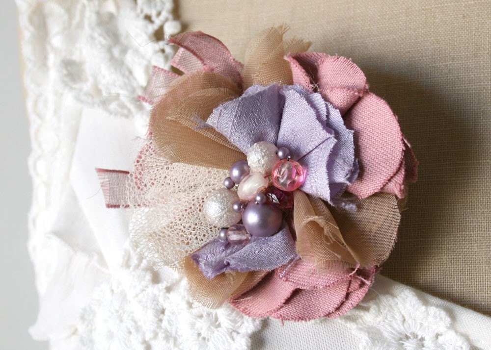 Romantic Pink and Lavender Flower Pin Corsage