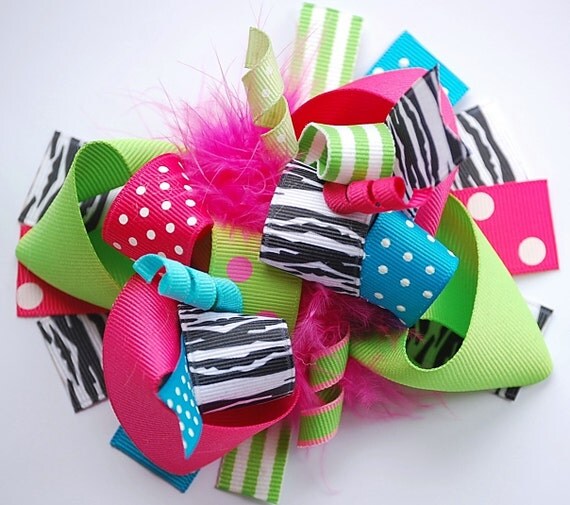 Bright Zebra Fun Funky Loopy Hair Bow-