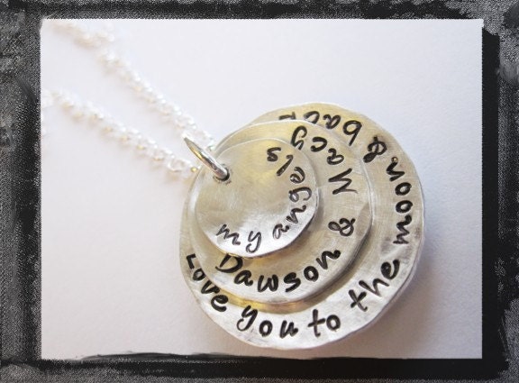 Stacked Sterling Circles Hammered and Textured....For large Family