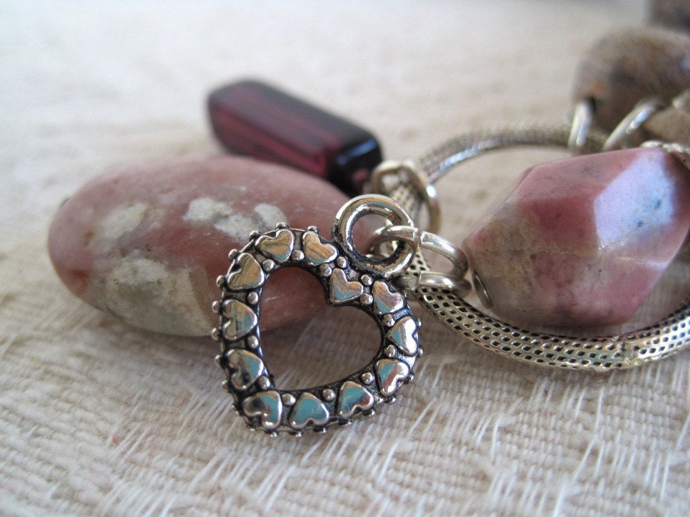 Rhodonite Charm Talisman Necklace Hope Pink Suede Cord Long Length