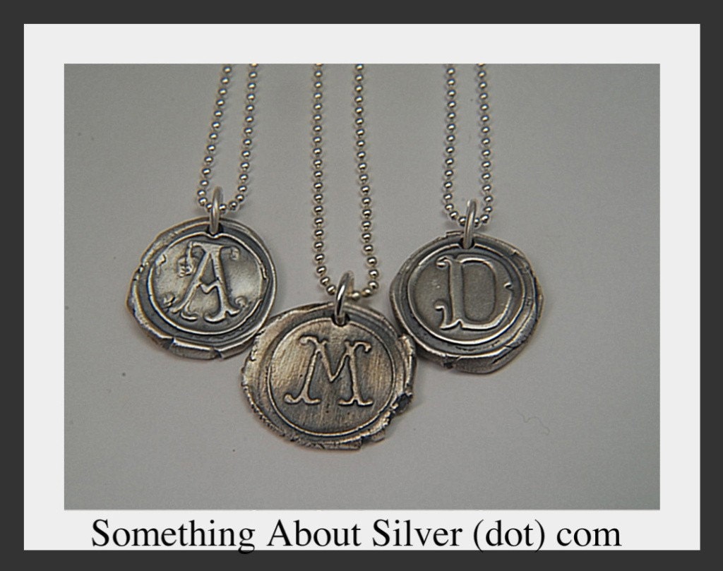 Vintage Wax Seal Monogram Pendant in Fine Silver