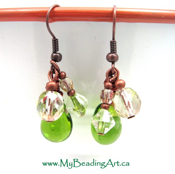 Victorian Garden II - Earrings (Green, Copper, Neutral Glass)