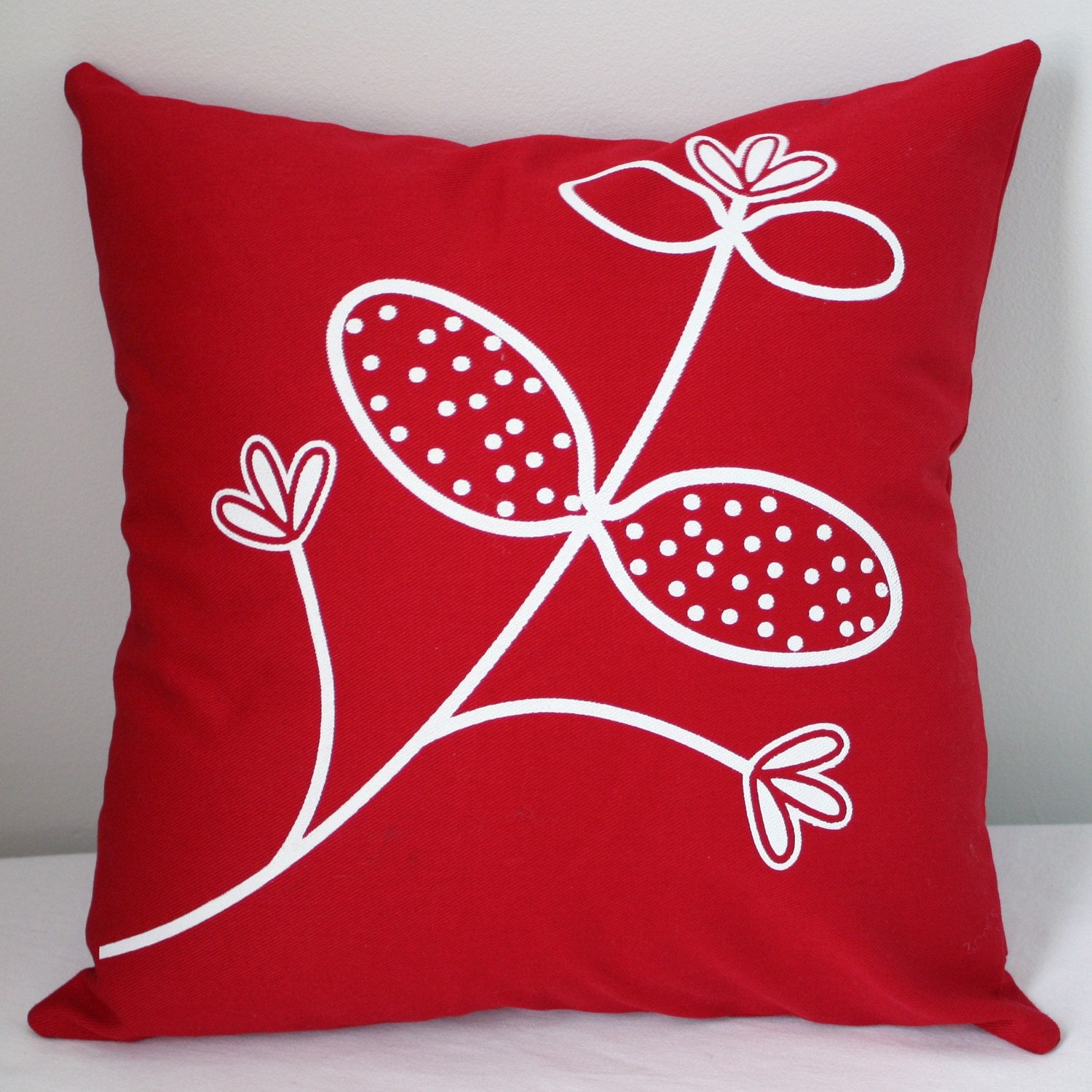 16 in Square Throw Pillow - Atomic Red with Honeysuckle print