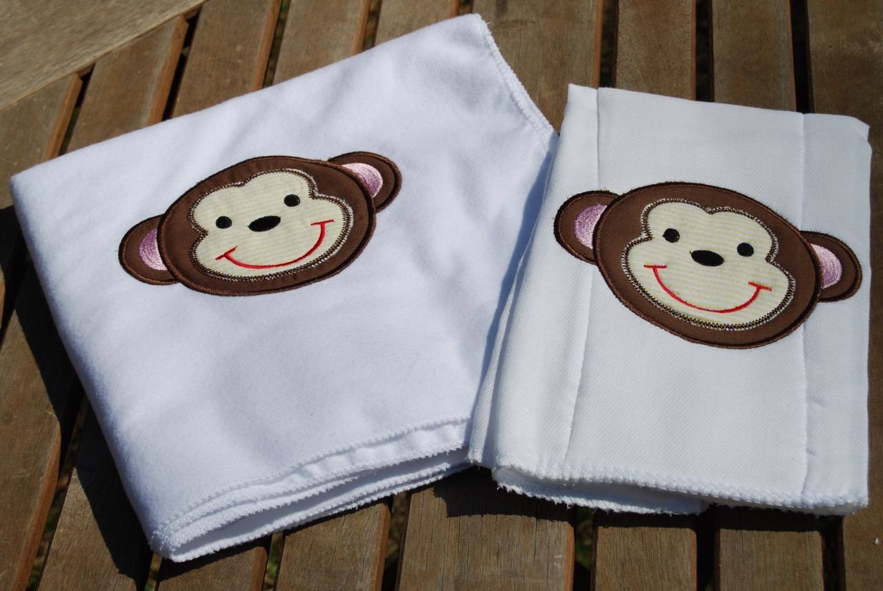 Applique Swaddling Blanket and Burp Cloth Set, Made to Order