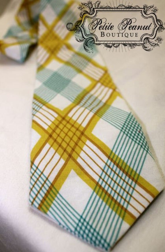 Big Guy Necktie Tie Yellow Teal Turquoise Mustard Plaid Mens size 
