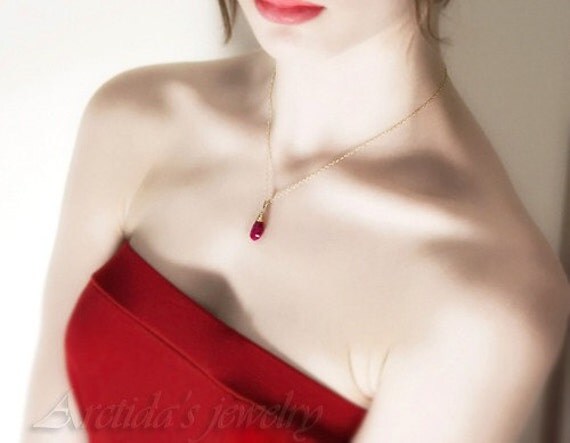 Red necklace pendant Ruby pendant Ruby necklace 14K gold filled winter 