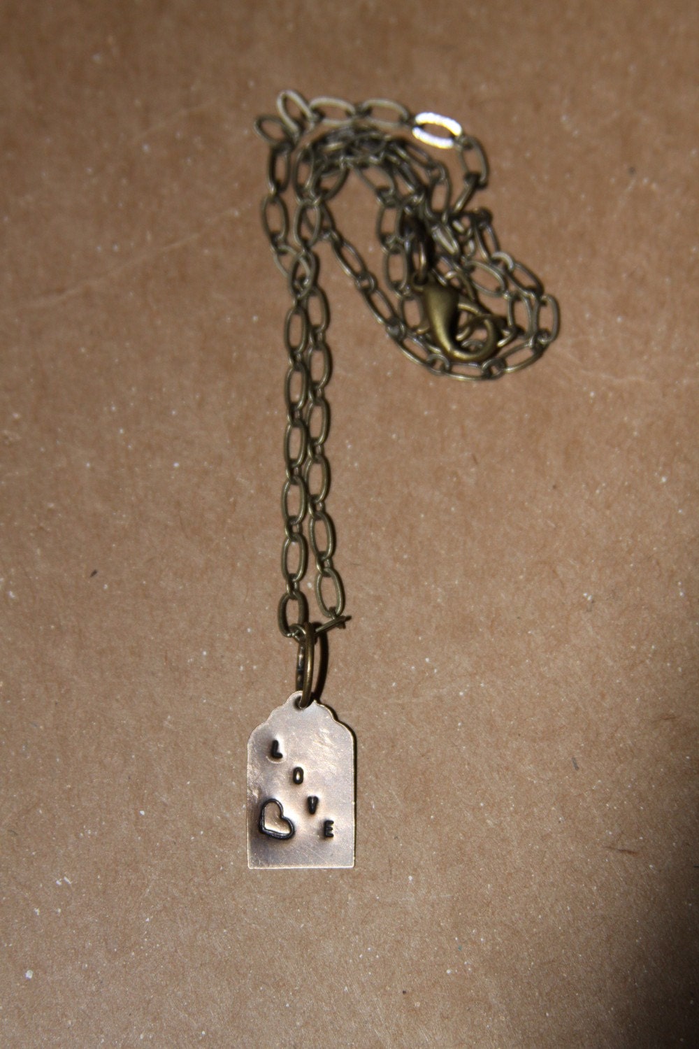Love Antique Brass Handstamped Necklace