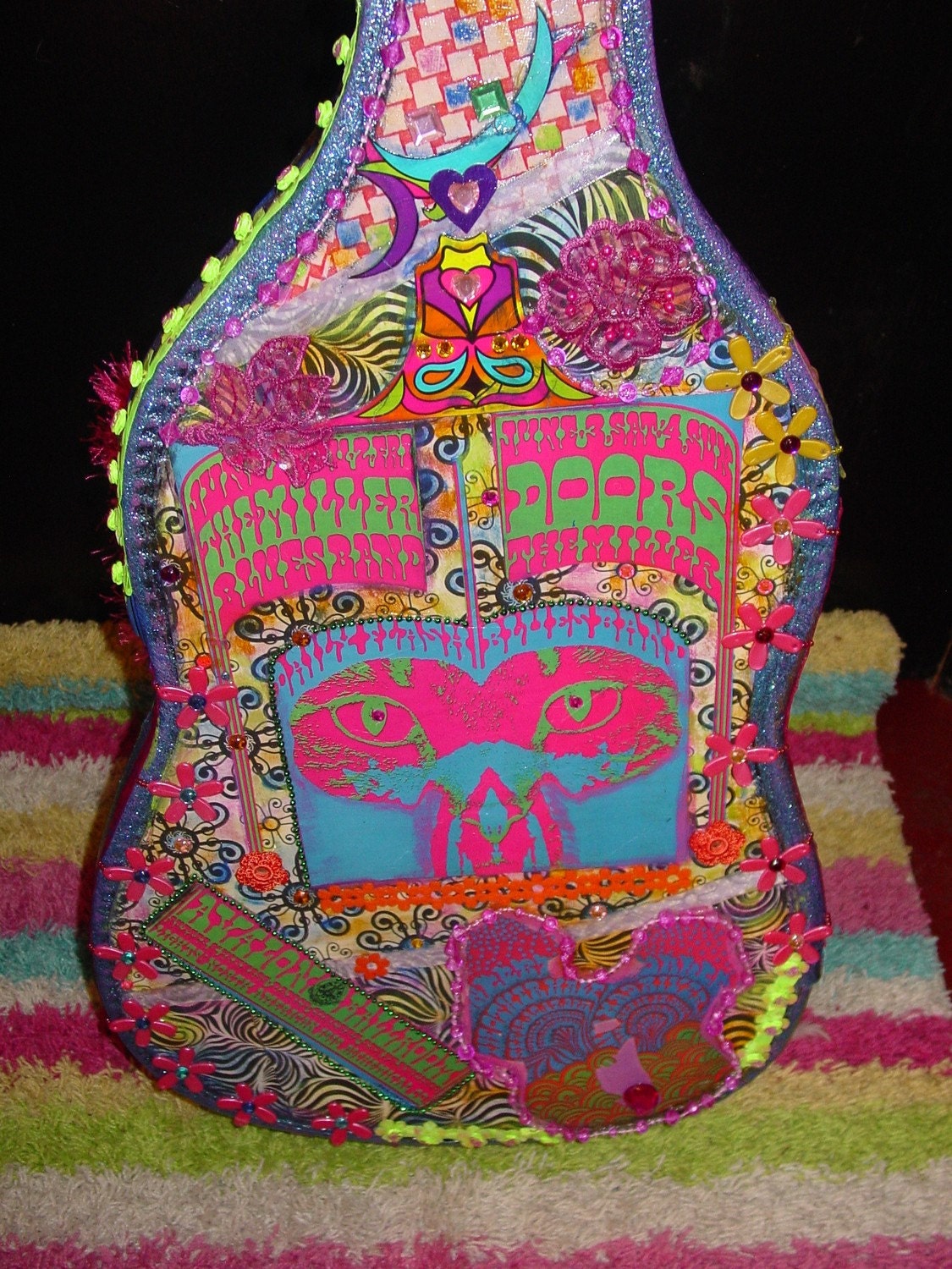 RECYCLED vintage guitar case retro 60s groovy flower power design
