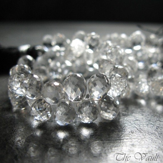 Quartz drop faceted briolettes, 6-8mm, 10 beads