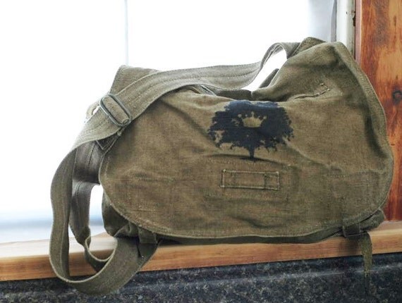 Vintage Hemp Czech Military Bandage Bag with Crowned Tree