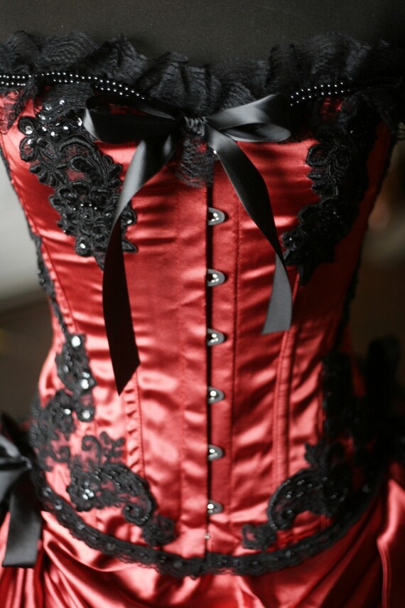GYPSY - Gorgeous Red Black Burlesque Corset Costume