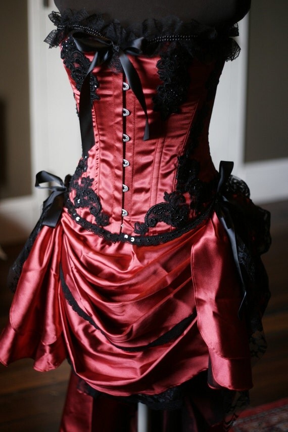 GYPSY - Gorgeous Red Black Burlesque Corset Costume