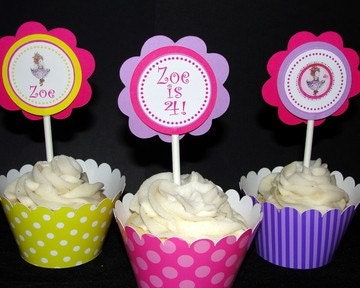 Custom Personalized Fancy Nancy Cupcake Toppers Party Circles