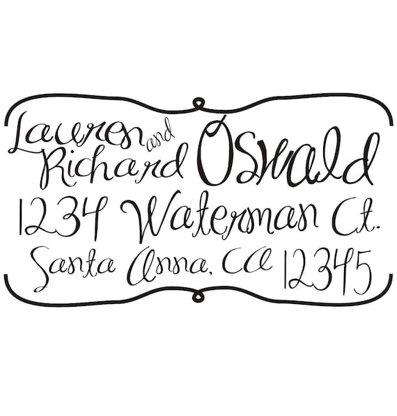 Custom Return Address Rubber Stamp with a handwritten script font self inking