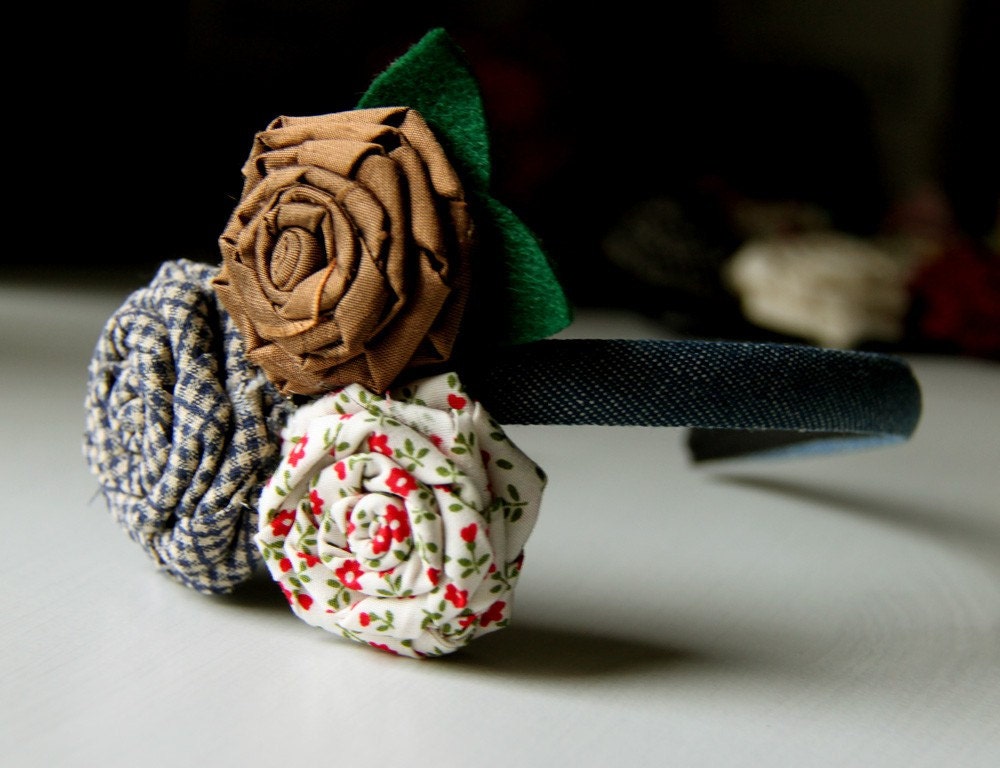 Ingrid - headband for girls with handmade fray roses