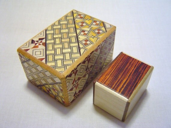 Japanese Puzzle box (Himitsu bako)- The Nested box-3.0inch 5steps and 1.7inch 22steps Natural Wood