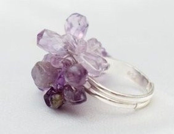 Purple Amethyst Cluster Ring -Make a Statment -Your Sterling Silver Ring...Unique and Handmade- ooak -Natural Gemstone Ring
