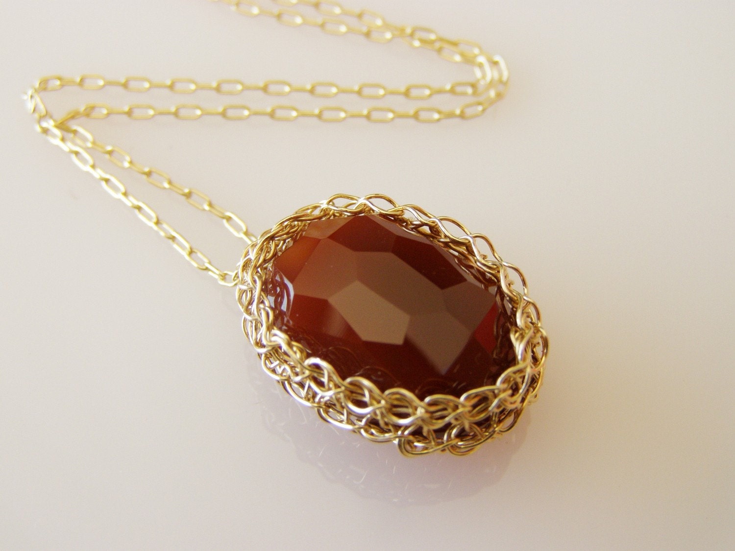 Carnelian Necklace, Goldfilled Wire, Oval Carnelian Pendant