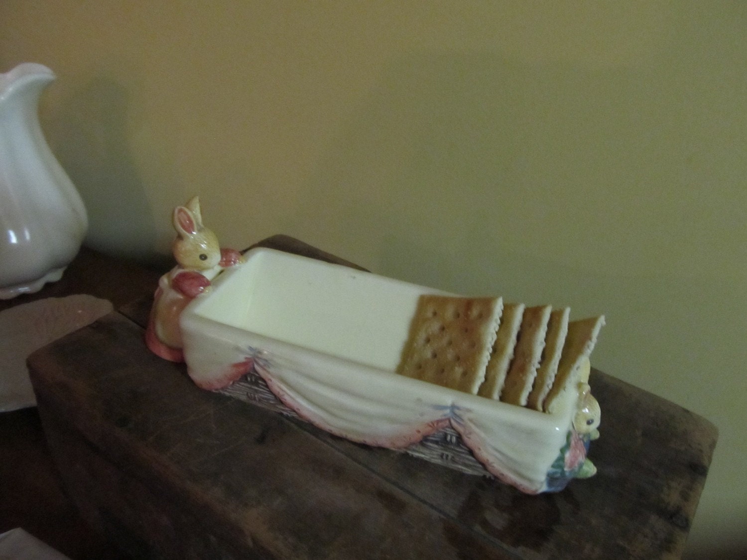 Vintage Cracker Dish with Rabbits
