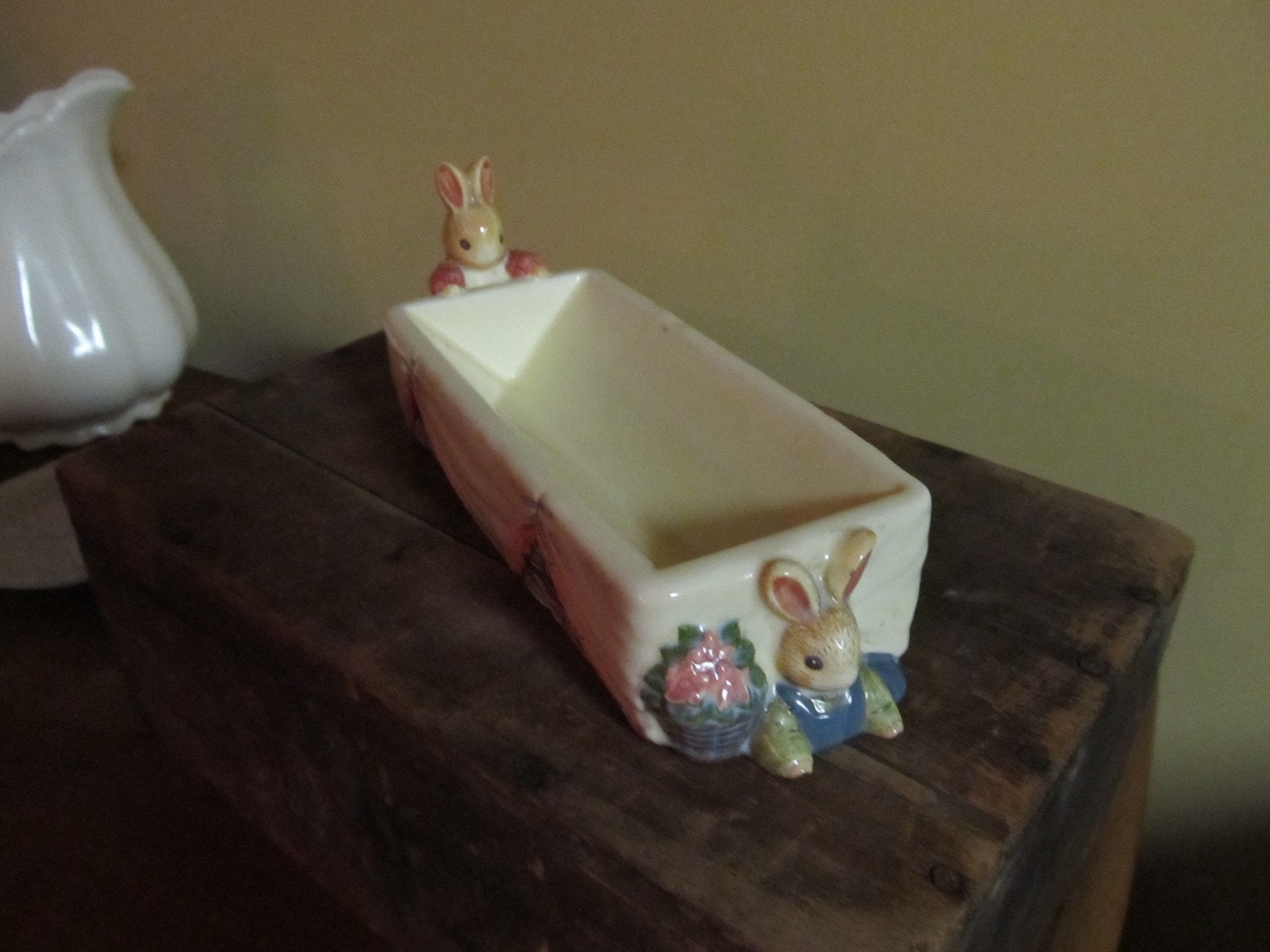 Vintage Cracker Dish with Rabbits