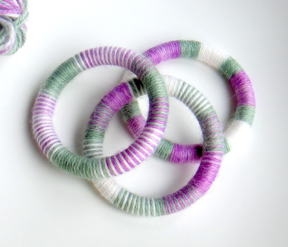 Yarn wrapped bangle set lavender