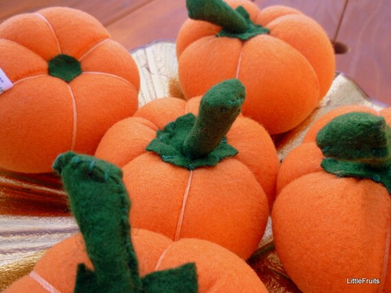 Felt Pumpkin Halloween or Thanksgiving Home Decor or Handcrafted Pretend Play Food - 1 Pc.