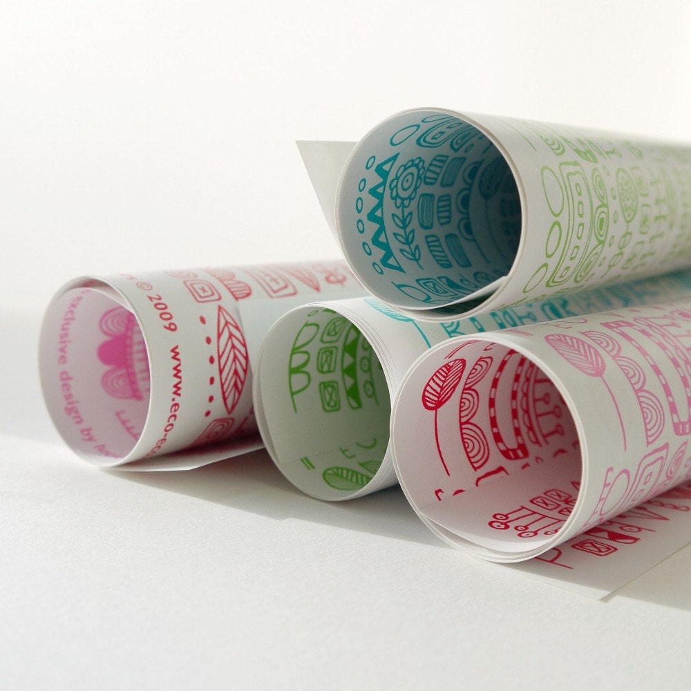 totem - double sided gift wrap in powder, fire engine red, seafoam and chartreuse