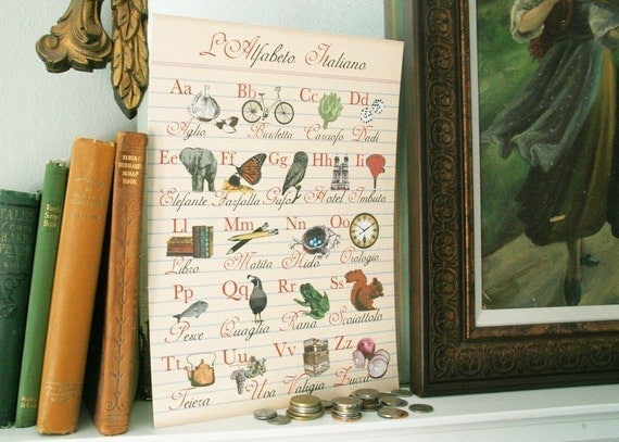 Limited Edition 11x 14 Bibitty Italian Alphabet Poster adds Old World Style with a Chic Twist