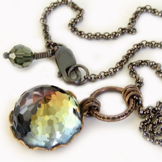 Rare Vintage Swarovski Crystal and Brass Pendant Necklace