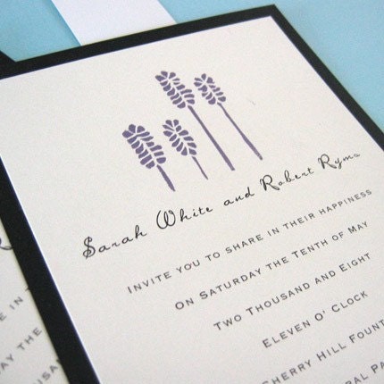 Lavender wedding invitation for summer wedding screen print purple