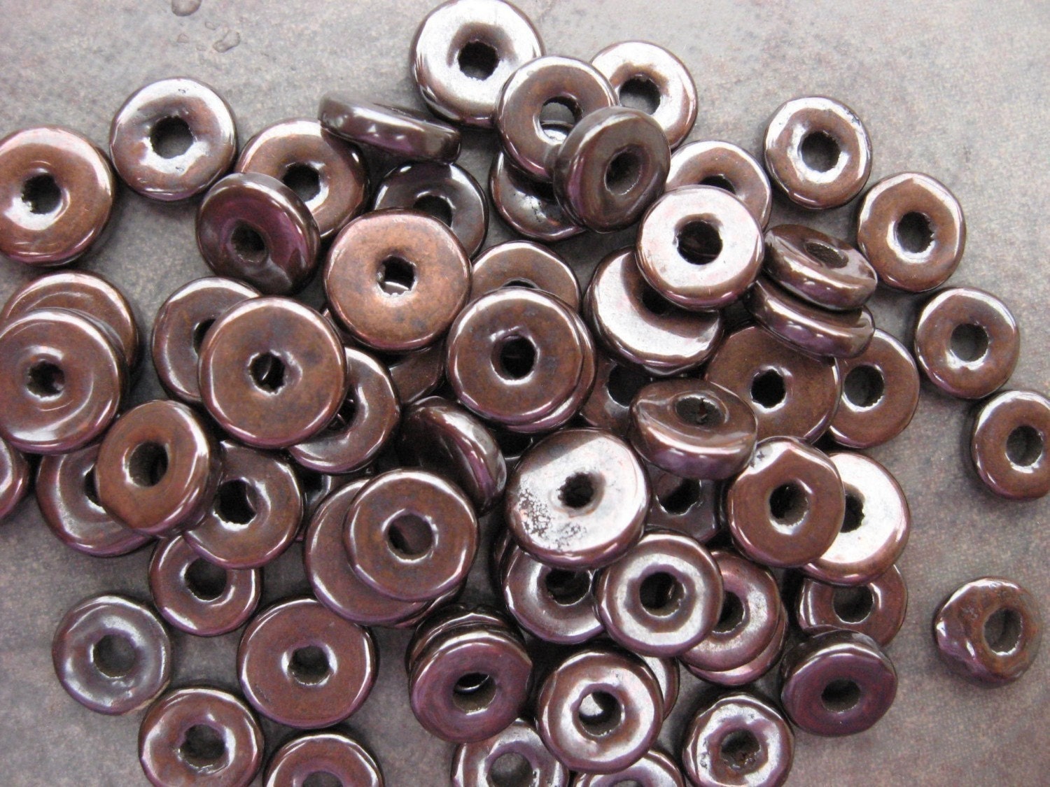 10 BRONZE 8mm Spacers Rondelle Greek Ceramic Metalized Beads