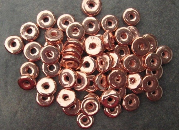10 Mykonos Greek Ceramic Beads - COPPER 8mm Round Washer - Disk  Beads