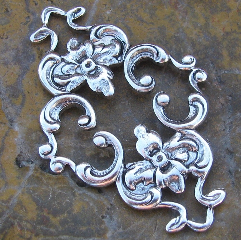 6 Antique Silver Brass Connector Floral Metal Stamping 1245