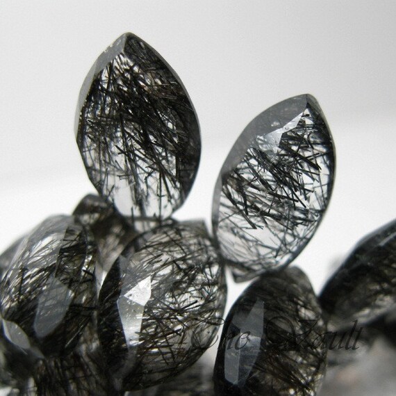 4 Tourmalinated Quartz 13mm -14mm marquise faceted briolettes