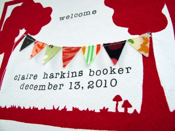 welcome - new baby custom print - magenta and brown
