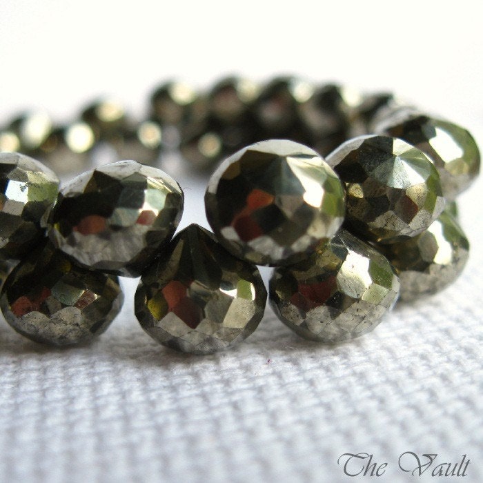 12 (6 pair) Pyrite 7-8mm onion faceted briolettes