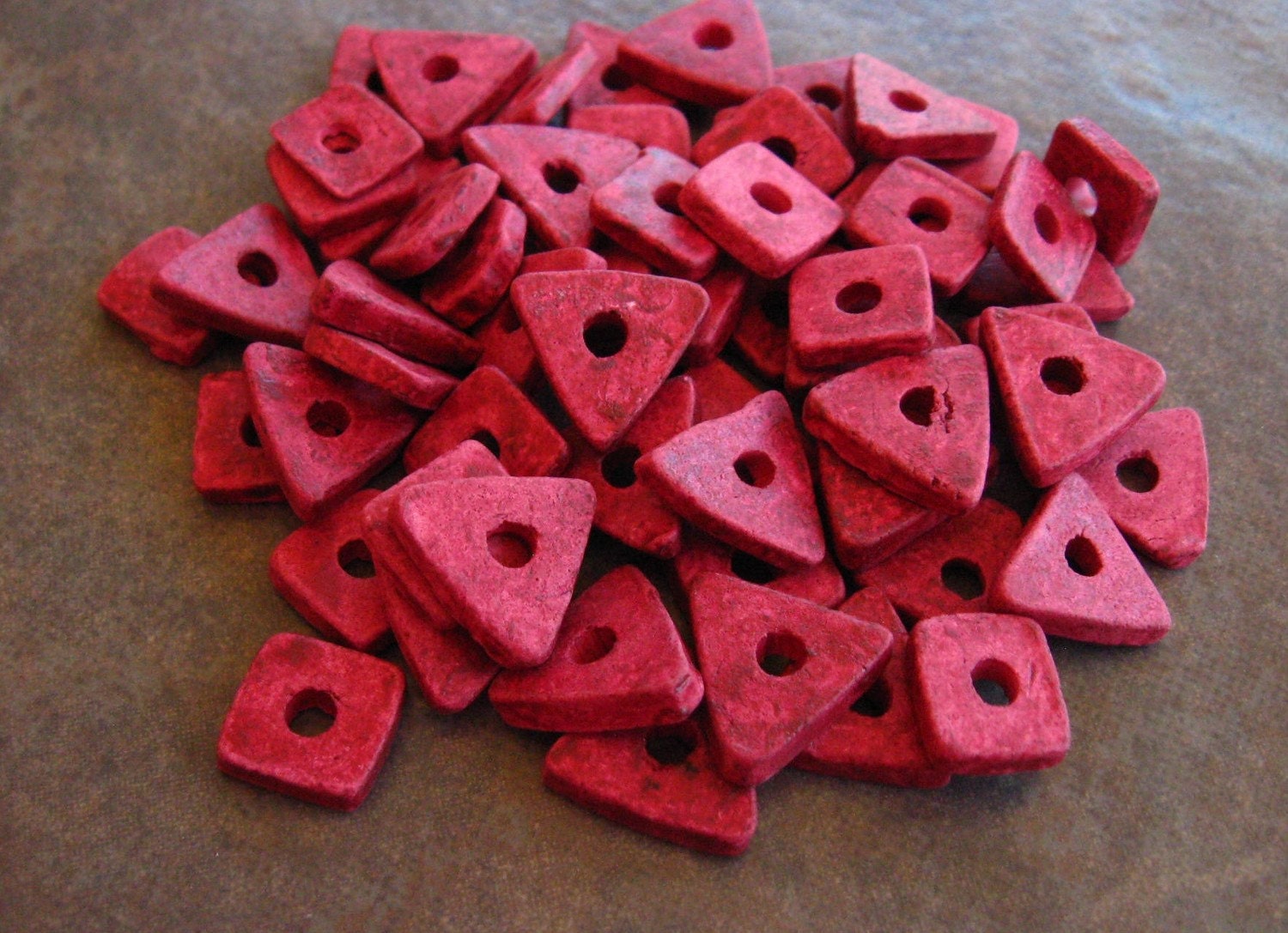 Greek Ceramic Beads - 25 PRIMITIVE GRENADINE Triangles and Squares