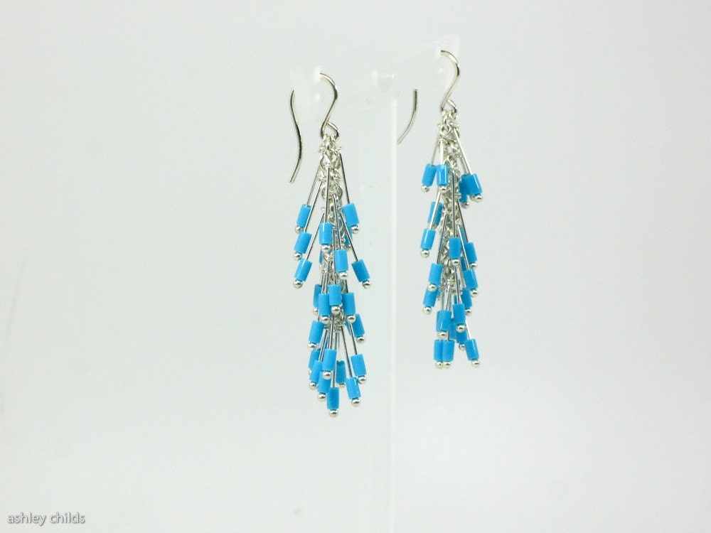 Delicate Sterling Silver Turquoise Dangle Earrings, AC6573