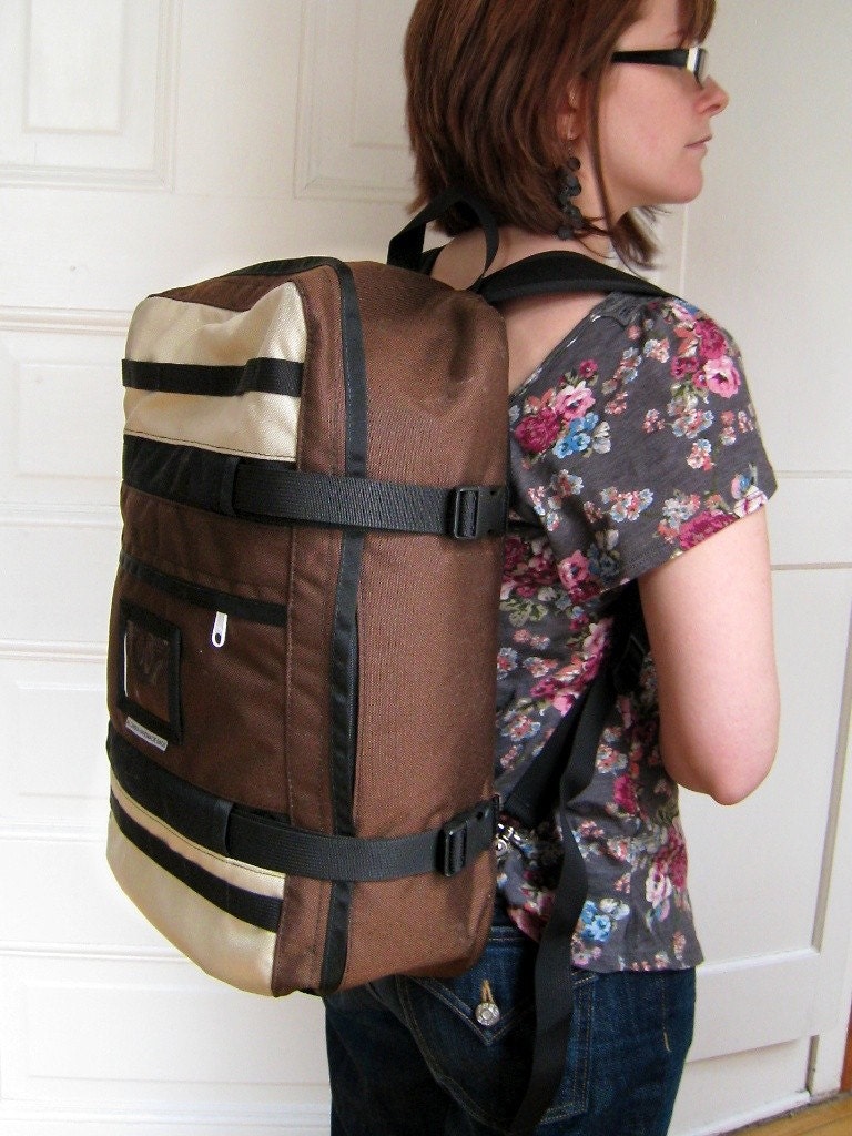 Carry On Luggage Backpack Duffel Brown and Beige