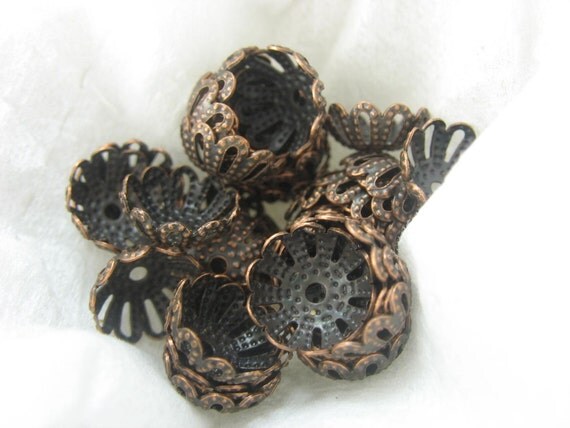 Antique Copper Bead Caps - Set of 30