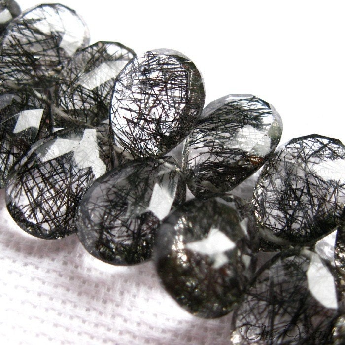 4 Tourmalinated Quartz 13-15mm pear faceted briolettes