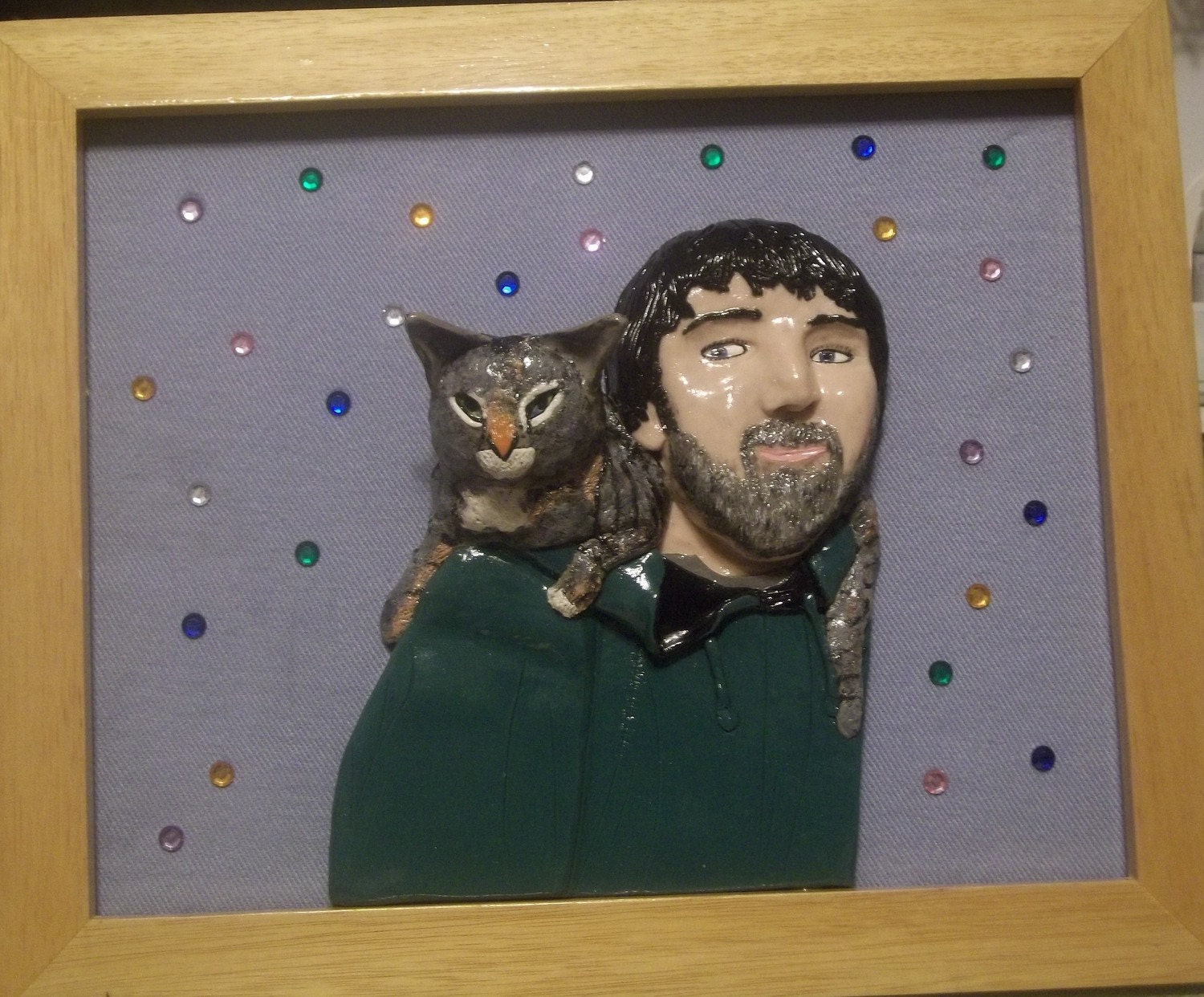 One of a Kind Custom made 3 D Portrait of Ryan and Penelope the cat