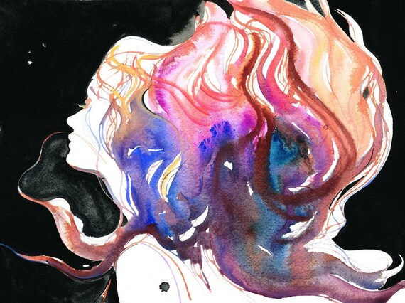 Watercolour Fashion Illustration Print 10" x 15" - Rainbow Wind