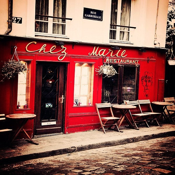 Paris Photography, French Decor, Wall Art, Paris Decor- Home Decor- Cafe Decor- Kitchen Art- Crimson- Charcoal Grey- 8x8 Chez Marie