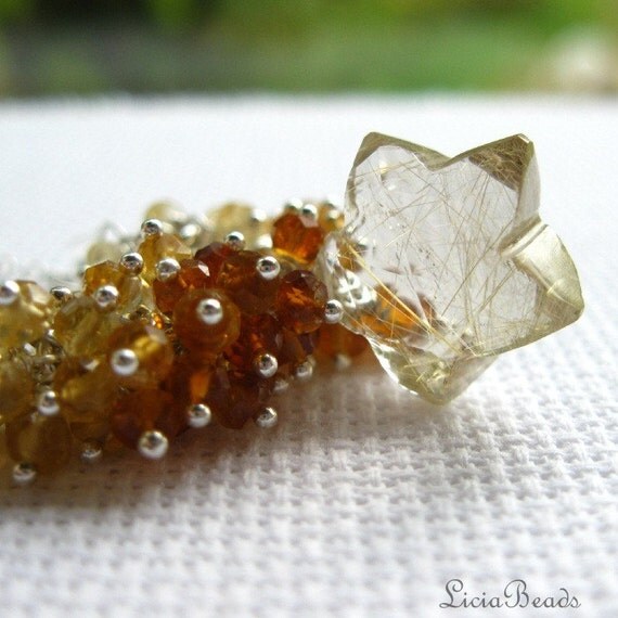 Autumn Star - Star faceted Rutilated Quartz gemstone and shaded Citrine cluster necklace