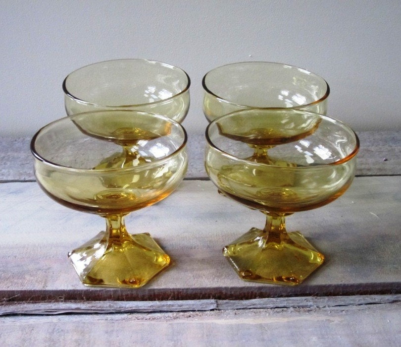 Set of Four Amber Gold Glass Sherbert Dishes