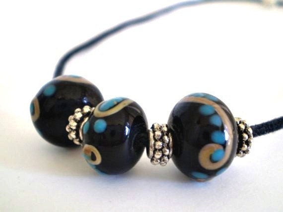 Lampwork Bead Necklace - Black, Brown, Turquoise - ON SALE
