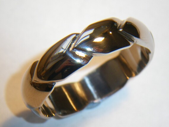 Handmade Mens D Shape Wedding Ring in 18k White Gold Custom Made Unique 